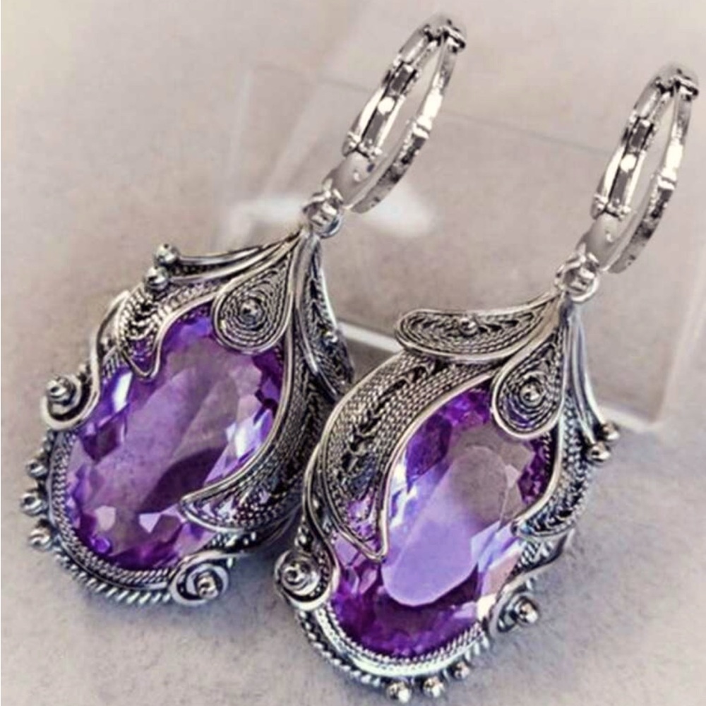 Vintage Silver Purple gemstone Earrings NEW 🏷️